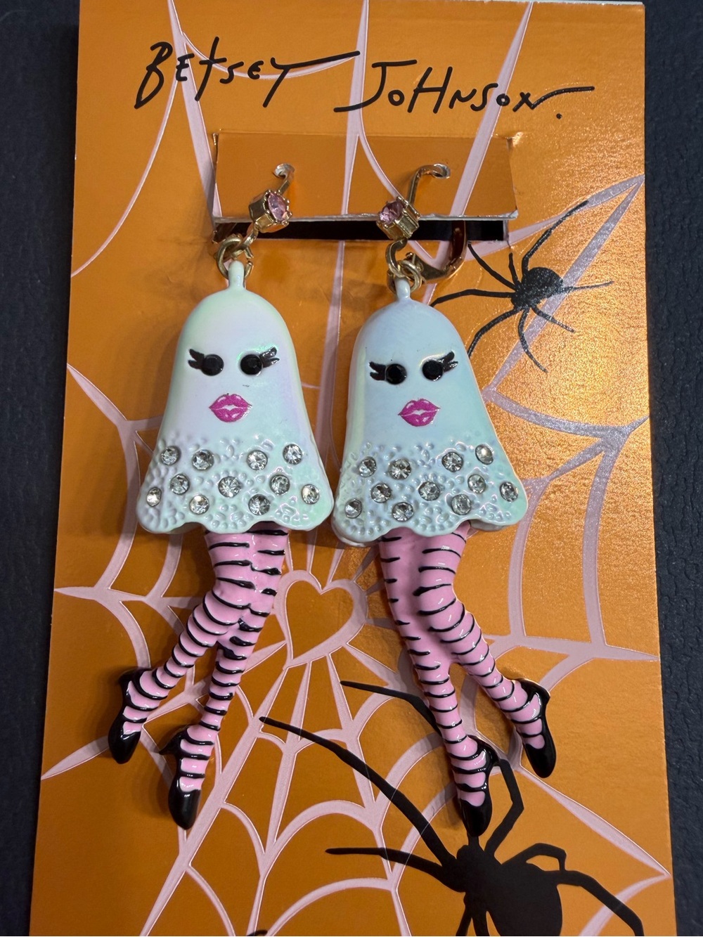Betsey Johnson Girly Striped Ghost Leverback Earrings